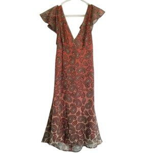 Rockford RFD Boho Paisley Print Flutter Sleeve Maxi Dress Open Back Tie Detail M